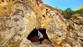 Building a Stone Shelter Under a Giant Rock | solo Cave Survival and fireplace