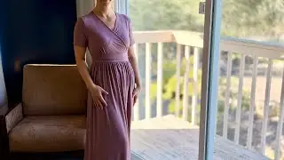 Women&rsquo;s Wrap Waist Maxi Dress with Pockets | Soft Rayon-Spandex, V-Neck, Short Sleeves