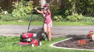 Lakers first time mowing the lawn in Hayden idaho