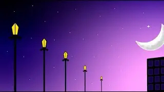 Night Street Light Artwork in MS Paint | Purple Sky & Crescent Moon Illustration
