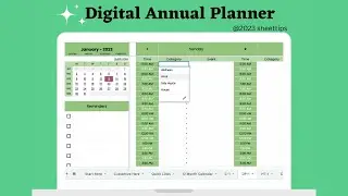 Digital Annual Planner in Google Sheet, To Do List, 12 months Calendars,  Habit Trackers