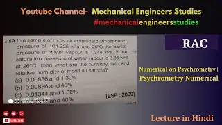 Numerical on Psychrometry | Psychrometry Numerical