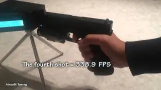 Chrono test Glock 17 gbb pistol with a aluminium Nozzle + 6.01 inner barrel.