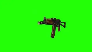 AKS-74U kalashnikov, three quarter front view left, fire and reload, green screen