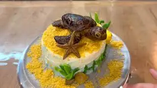 Vanilla Whipped Cream Sponge Cake with Turtle Fondant Cake Topper