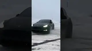 Drifting Tesla model Y performance on ice and snow on Track mode