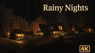 Rainy Forest Cabins at Night | Cozy Warm Lights Ambience 4K for Sleep, Study & Relaxation