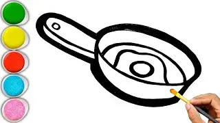 Cute Frying Pan with Egg Drawing,Painting & Coloring for kids and Toddlers | How to Draw a Pan