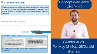 Types of Audit Opinion | CA Inter Audit | Ch. 1 Part 2 | May 25, Sept 25, Jan 26  | Ch. 8 - SA 705
