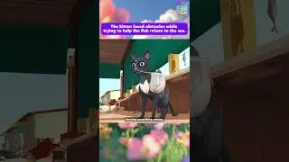 Kitten struggles to help a fish get back to the sea. l #animation #cartoon #anime