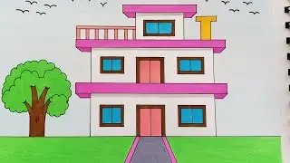 How to draw a realistic house/ how to draw a house and colour it/ Ghar banane ki video/ घर का चित्र 