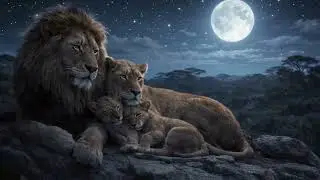 Lion Family Under the Moon | Gentle Giants & Their Babies | Calm Animal Video for Toddlers