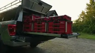 Milwaukee Packout Drawers Mounted on DECKED CargoGlide with A.R.E. Truck Cap Phase ONE Setup