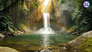 Emerald Forest Waterfall 🌲 | Soft Flowing Water Sounds for Deep Relaxation