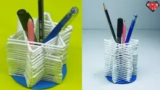 Easy Way To Make Cotton Bar Pen Holder Organizer || DIY Desk Mini Organizer