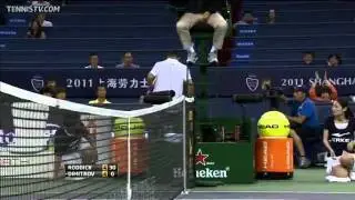 Roddick Hits Hot Shot Running Forehand Vs. Dimitrov