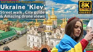 Kiev, Ukraine. An amazing walking tour, drone view of Kiev's landmarks, streets, and buildings.