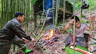 Build a House in The Bamboo Forest, Catch Bamboo Rats, Wild Food, Catch and Cook