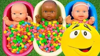Full of 3 Rainbow BathTubs Candy with M&M's & Magic Slime Cutting Video