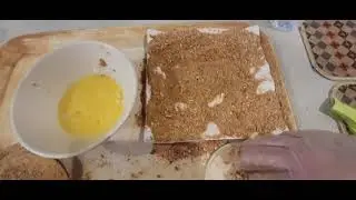 daily life saudi in ramadan time  slide bread in breaded / chicken