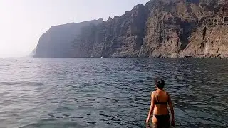 Walk in Guios beach, Los Gigantes, Tenerife, Spain. 4K