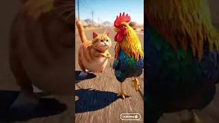 Cat Pulls Rooster Ride | Funny Cat Riding Rooster 🐱🐓😂 #cat #viral #funny #funnycat #cutecat
