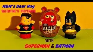M&M's Bear Hug Dispenser, Valentine's Candy Unboxing, Review, with Batman & Superman