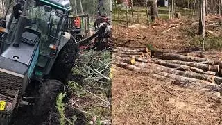 Tractor stuck in the swamp and building a temporary bridge
