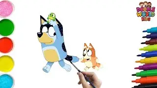 How to Draw Bluey  and Bingo with ABCD Rhymes  🐶🎨 | Easy Cute Drawing | Muffin Man Song | Kids Art