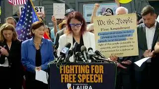 California lawmakers and Hollywood unions hold free speech rally