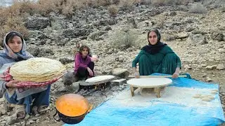 Nomadic Life: Cooking & Baking Traditional Bread on Open Fire 🔥 by Iranian Nomadic Girls ⛰️