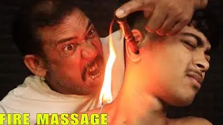 Fire Massage by Asim Barber | Ear Fingering with Oil | Head Massage & Hair Cracking | Neck Cracking 