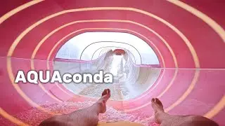 Uphill Water Slide in Water Park AQUALAND Freizeitbad K&ouml;ln Germany, POV 4k