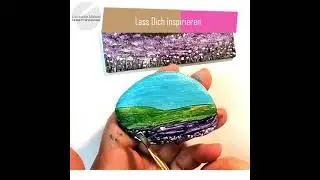 Einen Stein mit Acryl bemalen. Eine Landschaft mit Blumenfeld auf einen Kiesel malen |Acrylmalerei ❤