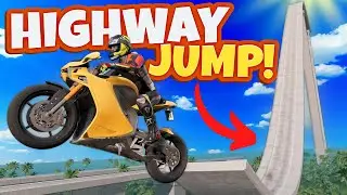 Jumping CRAZY Cars over HIGHWAY STUNT RAMPS in BeamNG Drive Mods!