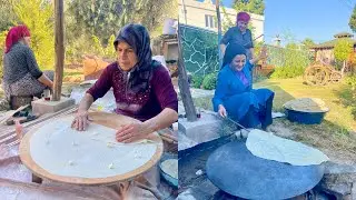 ANNEM İLE HALAM ODUN ATEŞİNDE YUFKA EKMEK YAPIMI | KAT KAT LEZZETLİ KATMER PRATİK SABAH KAHVALTISI