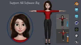 3D Stylized Cartoon Girl or Female Character with Body and Facial Rig