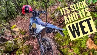 RIDING A GEAR HIGH IN SLICK WET CONDITIONS #husqvarna #trailriding #enduro 