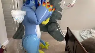 Inflating the pvc angel dragon suit