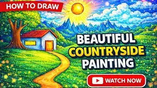 Draw a Stunning Village Scene in Minutes 🌿 | Simple Countryside Painting Tutorial