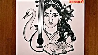 Maa Saraswati Drawing Full Video 🙏 | Beautiful & Easy Saraswati Mata Art