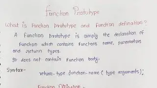 Function Prototype and Function Definition in C || Function Prototype Explain in Hindi |By CseCode..