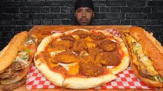VEGAN PIZZA, PHILLY CHEESESTEAK, AND CHEESE BURGER MUKBANG