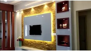 #TV UNIT WITH  STONE CLADDING @ टीवी यूनिट कैसे सजाते हैं पीछे का पैनल पत्थर में करके......