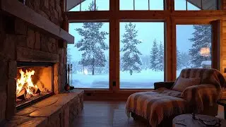 Cozy Fireplace Ambience | Warm Home Comfort with Falling Snow