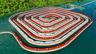 Super Giant Spiral Box Train Track Floating on Water🚇Extreme Train Tracks in the Middle of the River