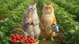Sweet Mama cat and family gardening: Ripe strawberry adventure