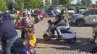 Scooters from various clubs forming an a prom night escort for one very lucky young lady .  Part 1
