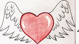 how to draw heart with wings | flying heart drawing