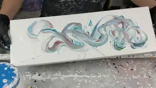 (724) Mallet smash flip and drag acrylic paint pouring on narrow canvas